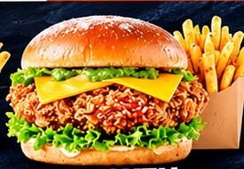Chicken burger sauce verte avec frites