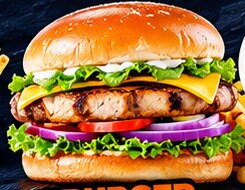Burger grillé sauce verte avec frites